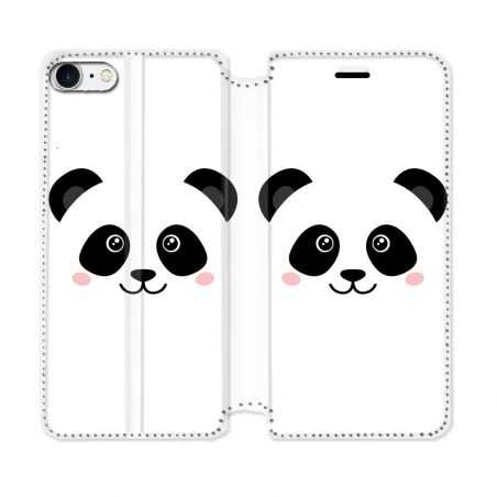 Housse Cuir Portefeuille Pour Iphone 7 / 8 / SE (2020 / 2022) Animal Panda Blanc