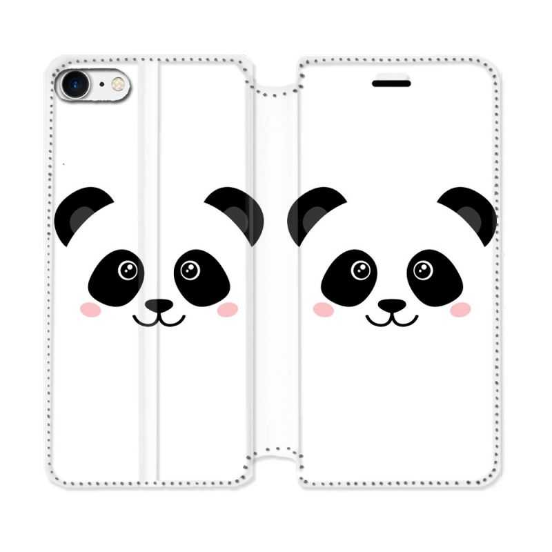 Housse Cuir Portefeuille Pour Iphone 7 / 8 / SE (2020 / 2022) Animal Panda Blanc