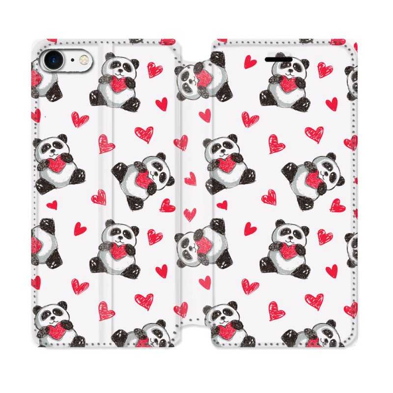 Housse Cuir Portefeuille Pour Iphone 7 / 8 / SE (2020 / 2022) Animal Panda Cœur