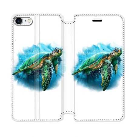 Housse Cuir Portefeuille Pour Iphone 7 / 8 / SE (2020 / 2022) Animal Tortue Blanche multicolore