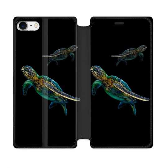 Housse Cuir Portefeuille Pour Iphone 7 / 8 / SE (2020 / 2022) Animal Tortue Noire multicolore