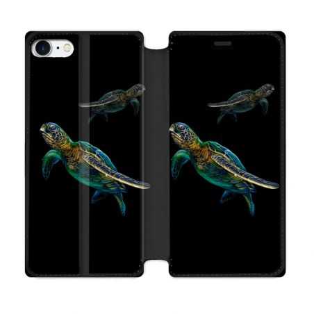 Housse Cuir Portefeuille Pour Iphone 7 / 8 / SE (2020 / 2022) Animal Tortue Noire multicolore