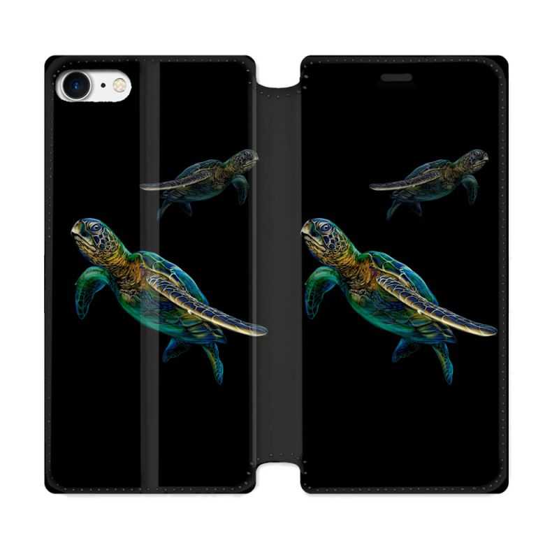 Housse Cuir Portefeuille Pour Iphone 7 / 8 / SE (2020 / 2022) Animal Tortue Noire multicolore