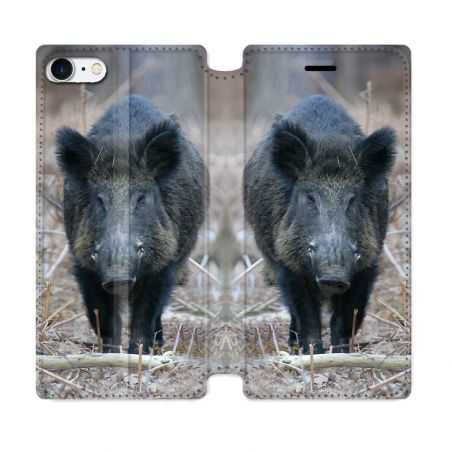 Housse Cuir Portefeuille Pour Iphone 7 / 8 / SE (2020 / 2022) Chasse Sanglier Pin