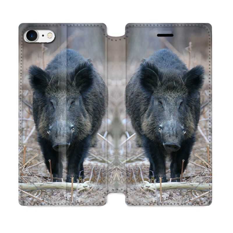 Housse Cuir Portefeuille Pour Iphone 7 / 8 / SE (2020 / 2022) Chasse Sanglier Pin