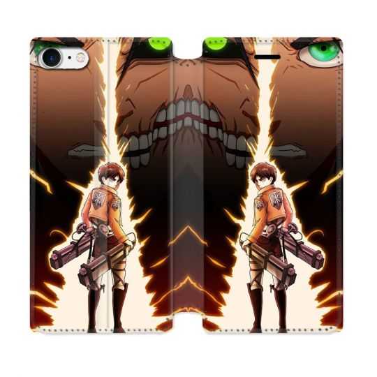 Housse Cuir Portefeuille Pour Iphone 7 / 8 / SE (2020 / 2022) Manga Attaque Titans Eren Eclair