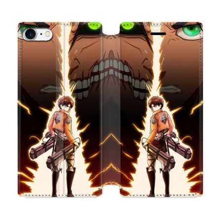Housse Cuir Portefeuille Pour Iphone 7 / 8 / SE (2020 / 2022) Manga Attaque Titans Eren Eclair