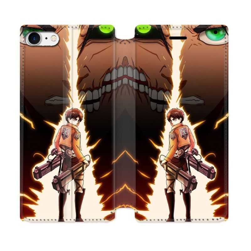 Housse Cuir Portefeuille Pour Iphone 7 / 8 / SE (2020 / 2022) Manga Attaque Titans Eren Eclair