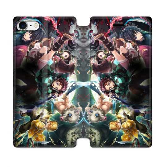 Housse Cuir Portefeuille Pour Iphone 7 / 8 / SE (2020 / 2022) Manga Demon Slayer Groupe