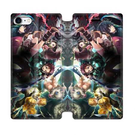 Housse Cuir Portefeuille Pour Iphone 7 / 8 / SE (2020 / 2022) Manga Demon Slayer Groupe