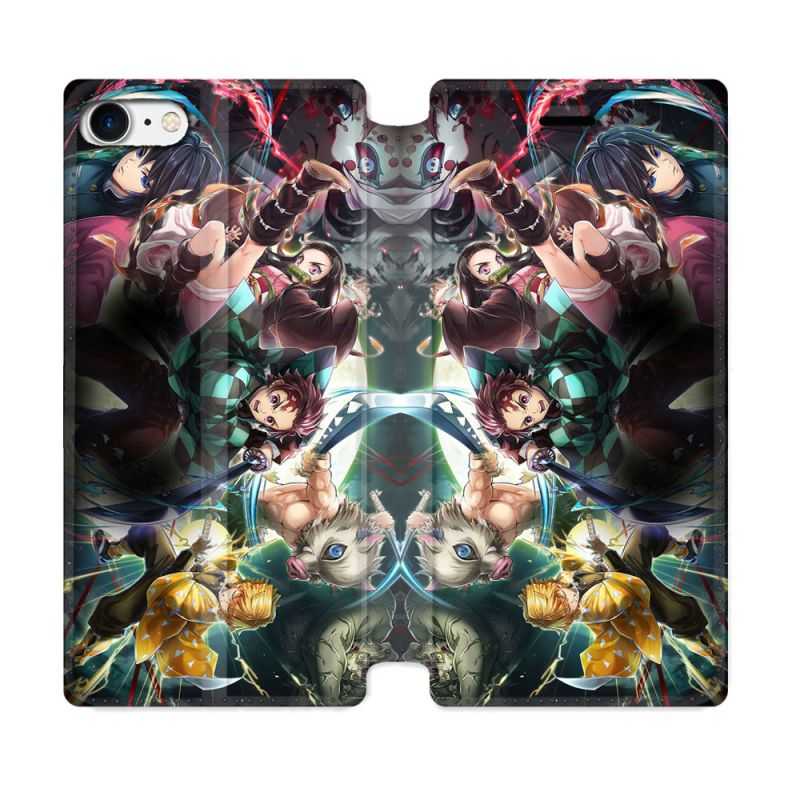Housse Cuir Portefeuille Pour Iphone 7 / 8 / SE (2020 / 2022) Manga Demon Slayer Groupe