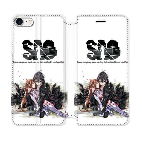 Housse Cuir Portefeuille Pour Iphone 7 / 8 / SE (2020 / 2022) Manga SAO sword Art Online Blanc