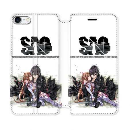 Housse Cuir Portefeuille Pour Iphone 7 / 8 / SE (2020 / 2022) Manga SAO sword Art Online Blanc