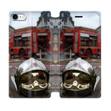 Housse Cuir Portefeuille Pour Iphone 7 / 8 / SE (2020 / 2022) Pompier Casque Camion
