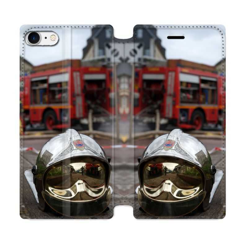 Housse Cuir Portefeuille Pour Iphone 7 / 8 / SE (2020 / 2022) Pompier Casque Camion