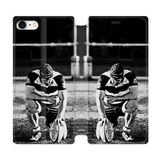 Housse Cuir Portefeuille Pour Iphone 7 / 8 / SE (2020 / 2022) Sport Rugby Noir Blanc