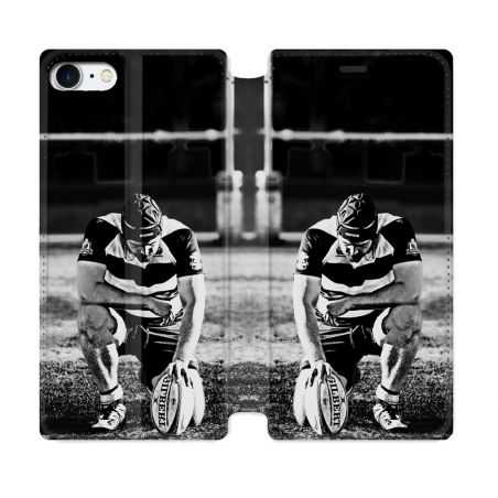 Housse Cuir Portefeuille Pour Iphone 7 / 8 / SE (2020 / 2022) Sport Rugby Noir Blanc
