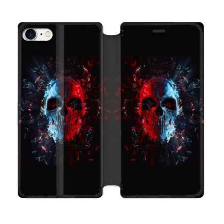 Housse Cuir Portefeuille Pour Iphone 7 / 8 / SE (2020 / 2022) Tete de Mort Deflagration