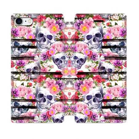 Housse Cuir Portefeuille Pour Iphone 7 / 8 / SE (2020 / 2022) Tete de Mort Pattern