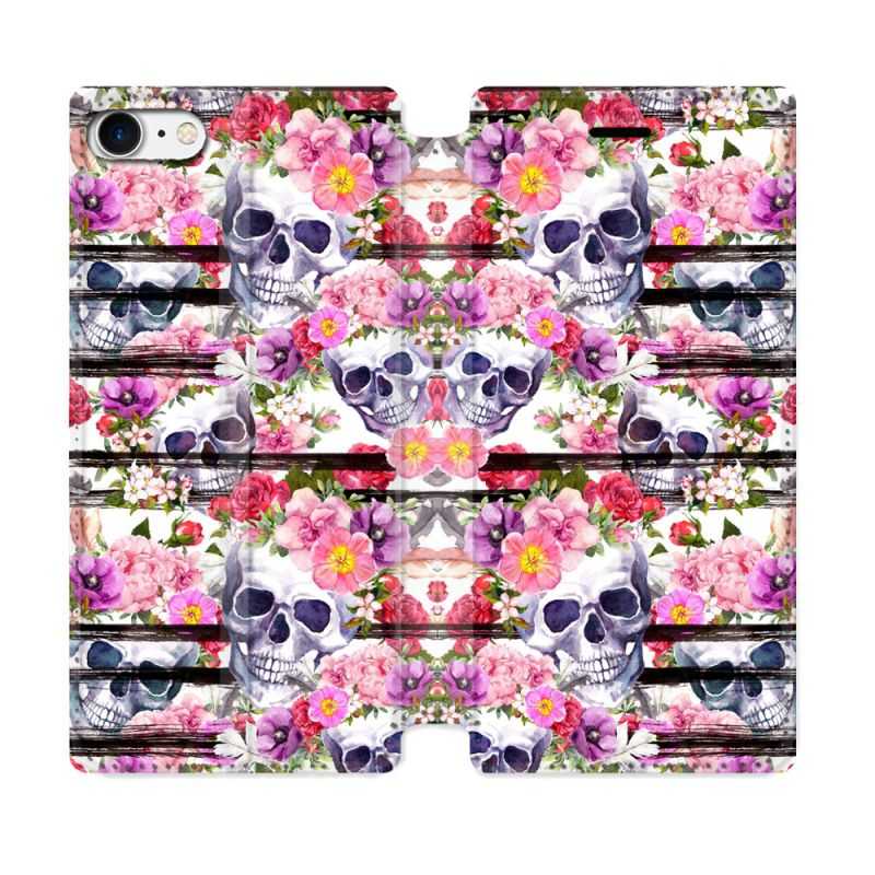 Housse Cuir Portefeuille Pour Iphone 7 / 8 / SE (2020 / 2022) Tete de Mort Pattern