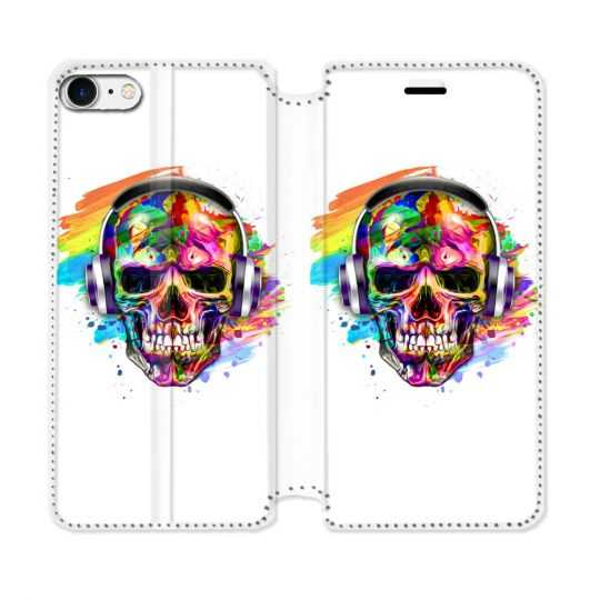 Housse Cuir Portefeuille Pour Iphone 7 / 8 / SE (2020 / 2022) Tete de Mort Tag