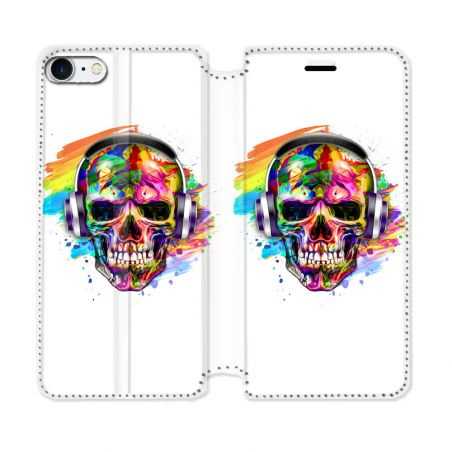 Housse Cuir Portefeuille Pour Iphone 7 / 8 / SE (2020 / 2022) Tete de Mort Tag