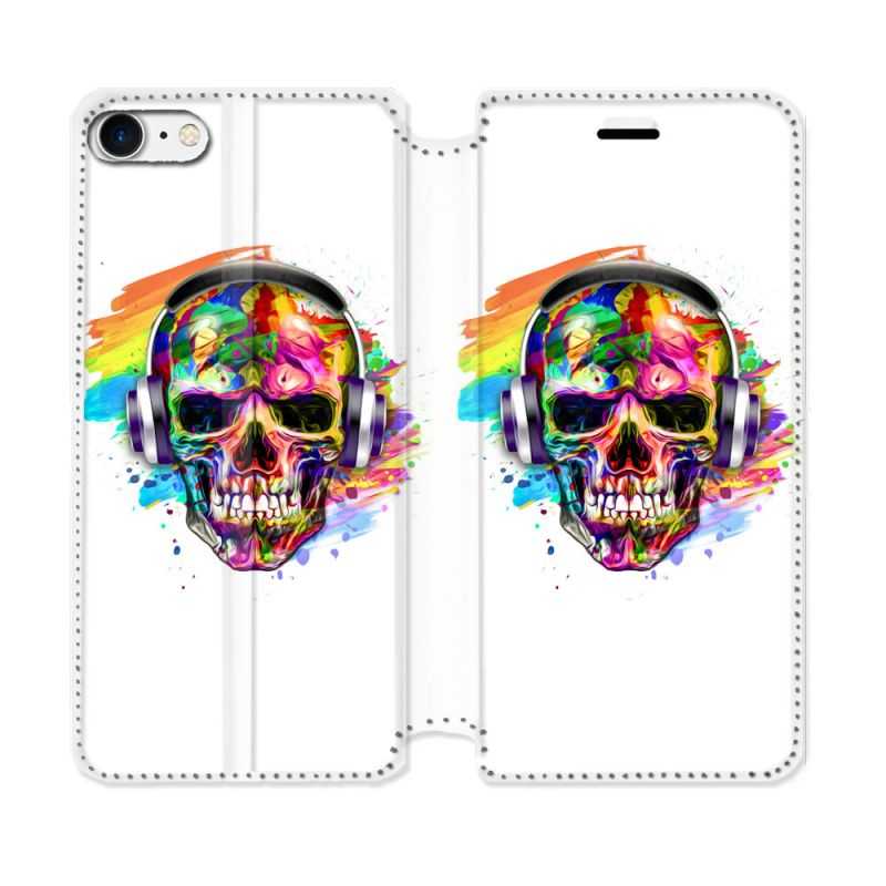 Housse Cuir Portefeuille Pour Iphone 7 / 8 / SE (2020 / 2022) Tete de Mort Tag