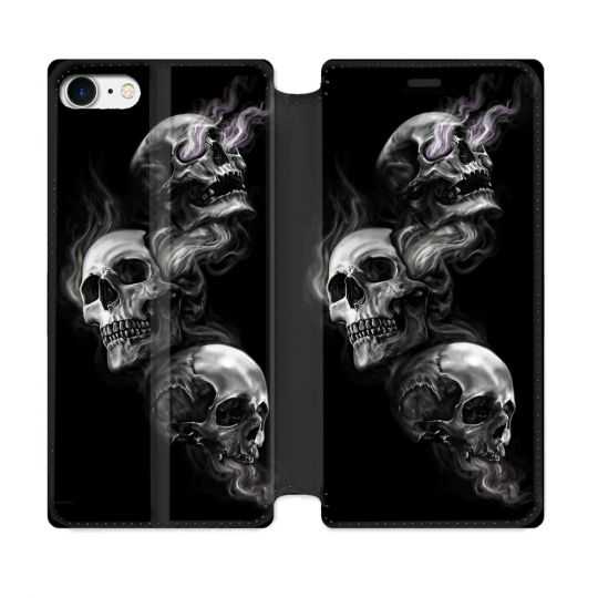 Housse Cuir Portefeuille Pour Iphone 7 / 8 / SE (2020 / 2022) Tete de Mort Triple