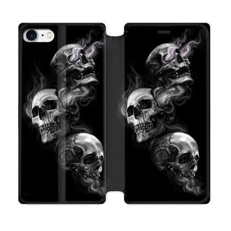 Housse Cuir Portefeuille Pour Iphone 7 / 8 / SE (2020 / 2022) Tete de Mort Triple