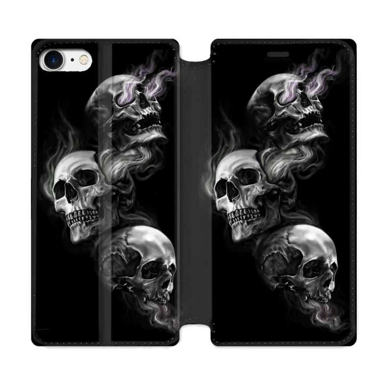 Housse Cuir Portefeuille Pour Iphone 7 / 8 / SE (2020 / 2022) Tete de Mort Triple