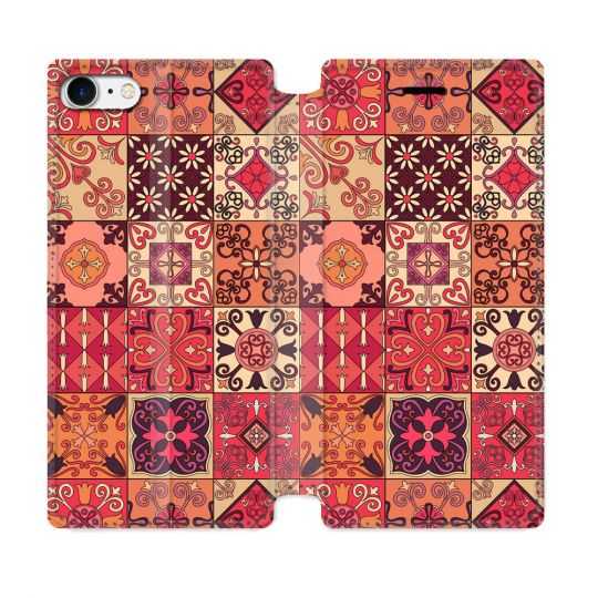 Housse Cuir Portefeuille Pour Iphone 7 / 8 / SE (2020 / 2022) Texture Carreau Ciment Rouge