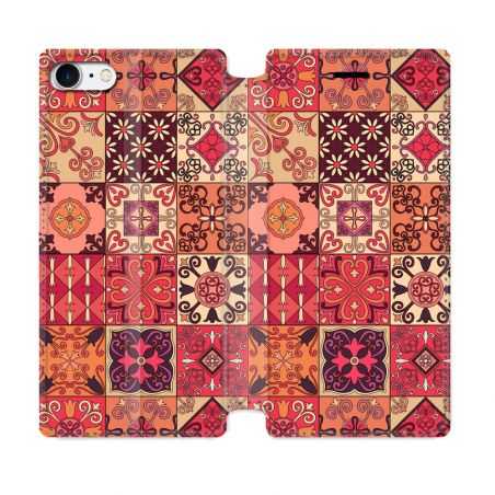 Housse Cuir Portefeuille Pour Iphone 7 / 8 / SE (2020 / 2022) Texture Carreau Ciment Rouge