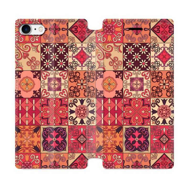 Housse Cuir Portefeuille Pour Iphone 7 / 8 / SE (2020 / 2022) Texture Carreau Ciment Rouge