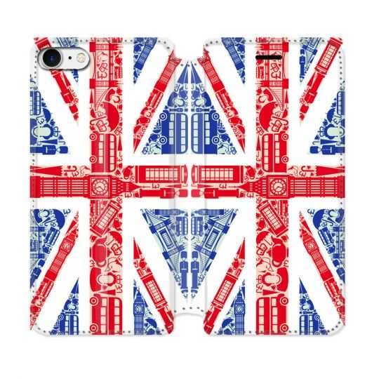 Housse Cuir Portefeuille Pour Iphone 7 / 8 / SE (2020 / 2022) Voyage Angleterre Blanc
