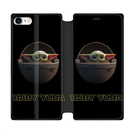 Housse Cuir Portefeuille Pour Iphone 7 / 8 / SE (2020 / 2022) Star Wars - Yoda bebe noir
