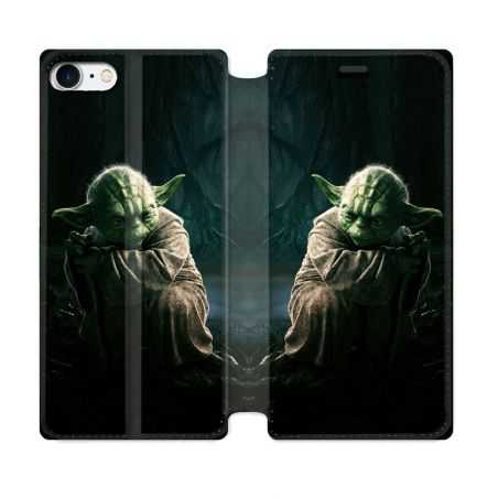 Housse Cuir Portefeuille Pour Iphone 7 / 8 / SE (2020 / 2022) Star Wars - Yoda sombre