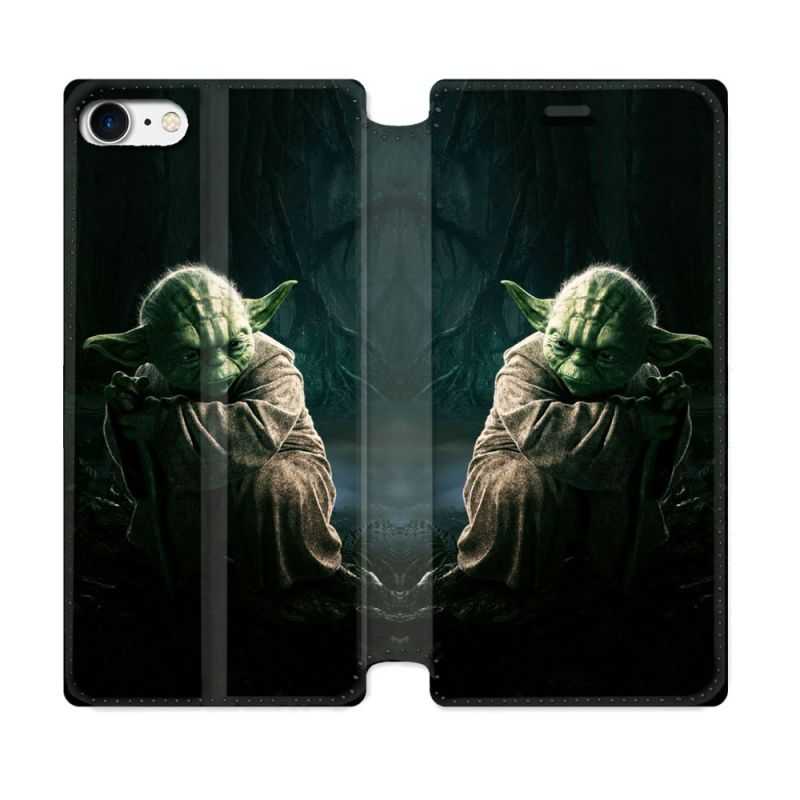 Housse Cuir Portefeuille Pour Iphone 7 / 8 / SE (2020 / 2022) Star Wars - Yoda sombre