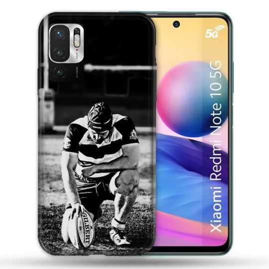 Coque Pour Xiaomi Redmi Note 10 5G Sport Rugby Noir Blanc