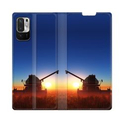 Housse Cuir Portefeuille Pour Redmi Note 10 5G Agriculture Moissonneuse Soleil