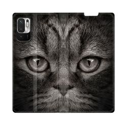Housse Cuir Portefeuille Pour Redmi Note 10 5G Animal Chat Gris
