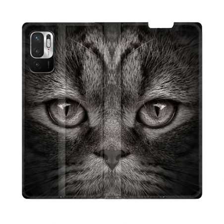 Housse Cuir Portefeuille Pour Redmi Note 10 5G Animal Chat Gris