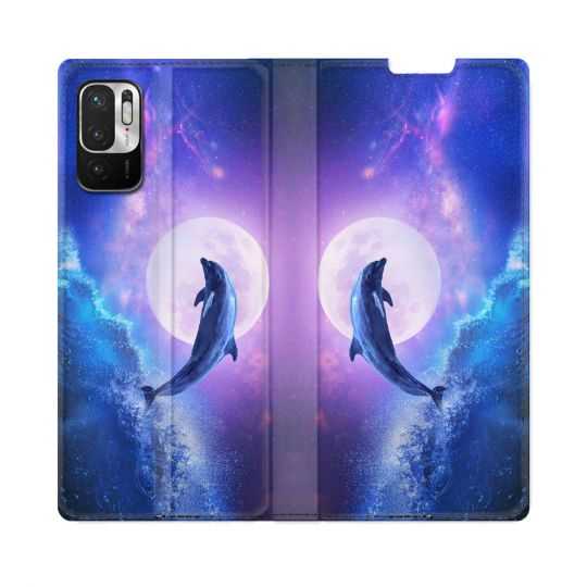 Housse Cuir Portefeuille Pour Redmi Note 10 5G Animal Dauphin Vague