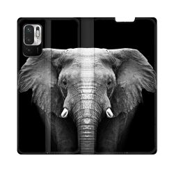 Housse Cuir Portefeuille Pour Redmi Note 10 5G Animal Elephant Noir