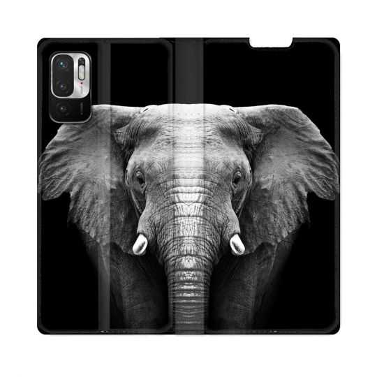 Housse Cuir Portefeuille Pour Redmi Note 10 5G Animal Elephant Noir