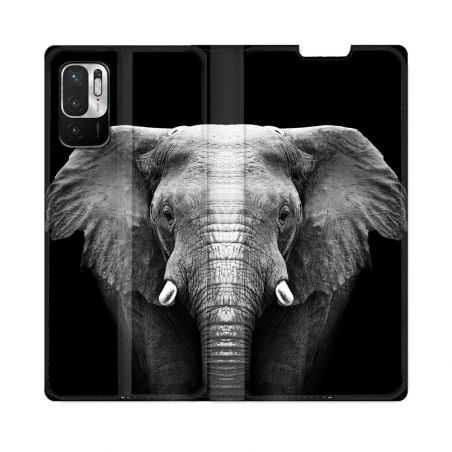 Housse Cuir Portefeuille Pour Redmi Note 10 5G Animal Elephant Noir