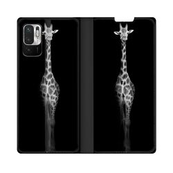 Housse Cuir Portefeuille Pour Redmi Note 10 5G Animal Girafe Noire