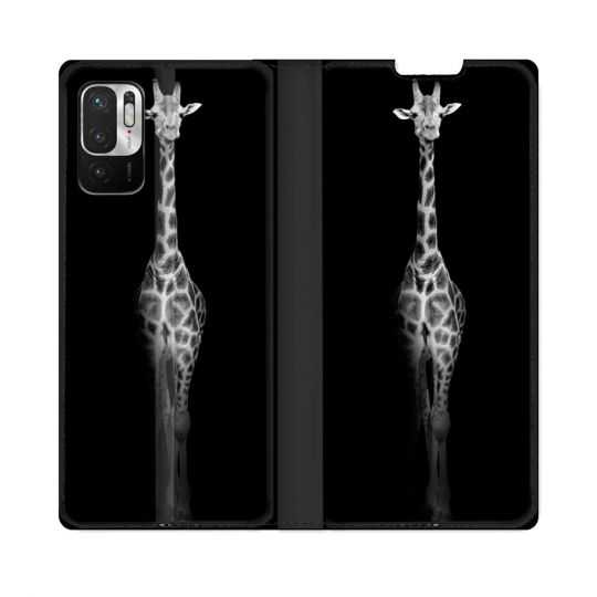 Housse Cuir Portefeuille Pour Redmi Note 10 5G Animal Girafe Noire