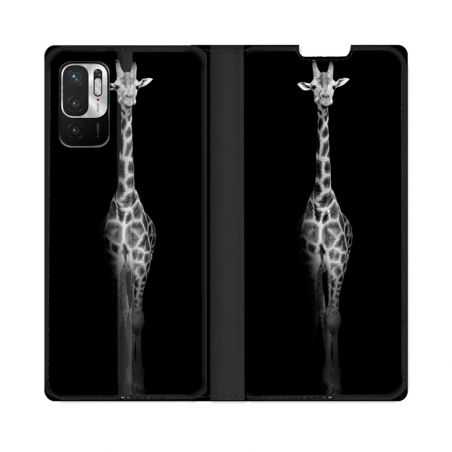 Housse Cuir Portefeuille Pour Redmi Note 10 5G Animal Girafe Noire