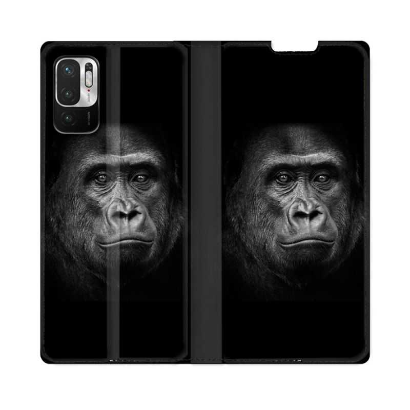 Housse Cuir Portefeuille Pour Redmi Note 10 5G Animal Gorille Noir