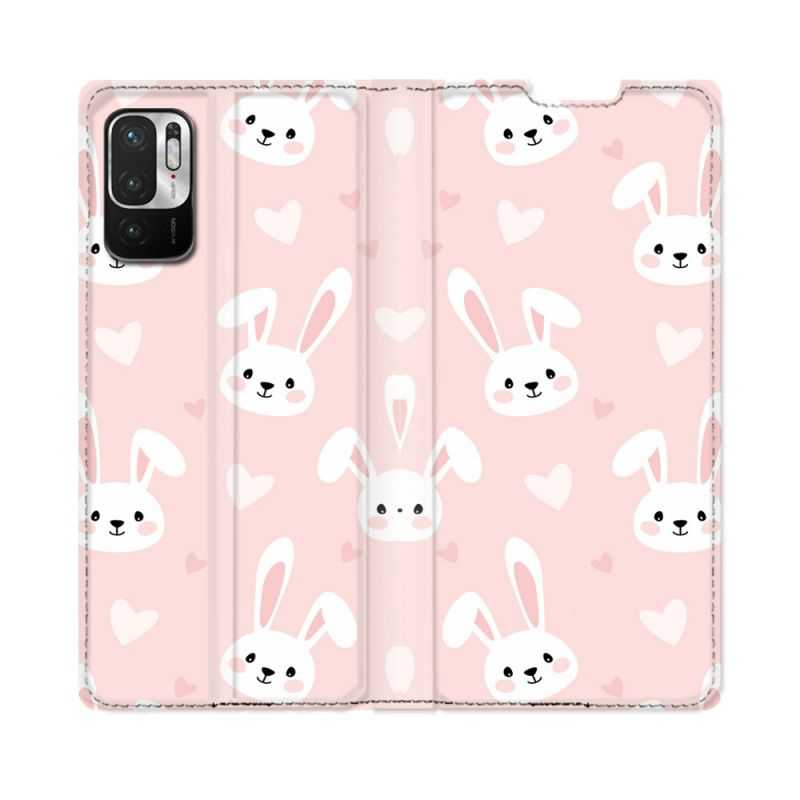 Housse Cuir Portefeuille Pour Redmi Note 10 5G Animal Lapin Rose